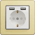 Sedna outlet with double USB charger (white insert, brushed gold frame)